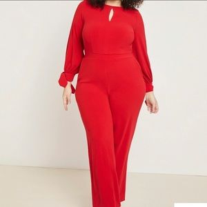 Wide leg jumpsuit with tie sleeves